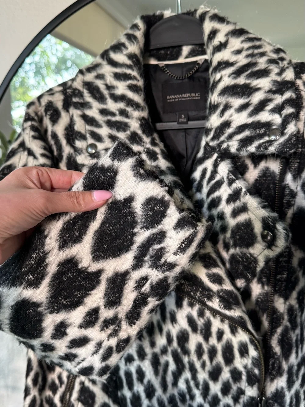 Banana Republic Black & White Leopard Print Wool Blend Coat, Women’s S